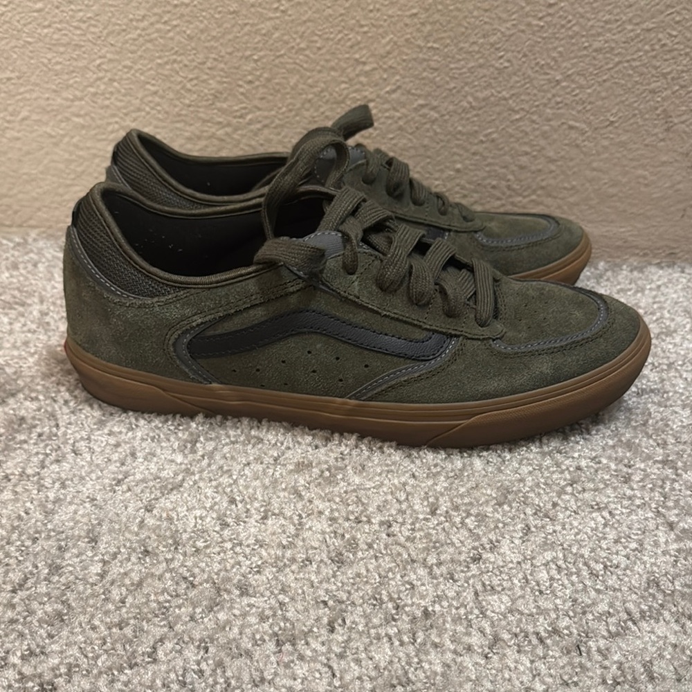 Vans Olive Green Suede Low-Top Sneakers with Gum Sole